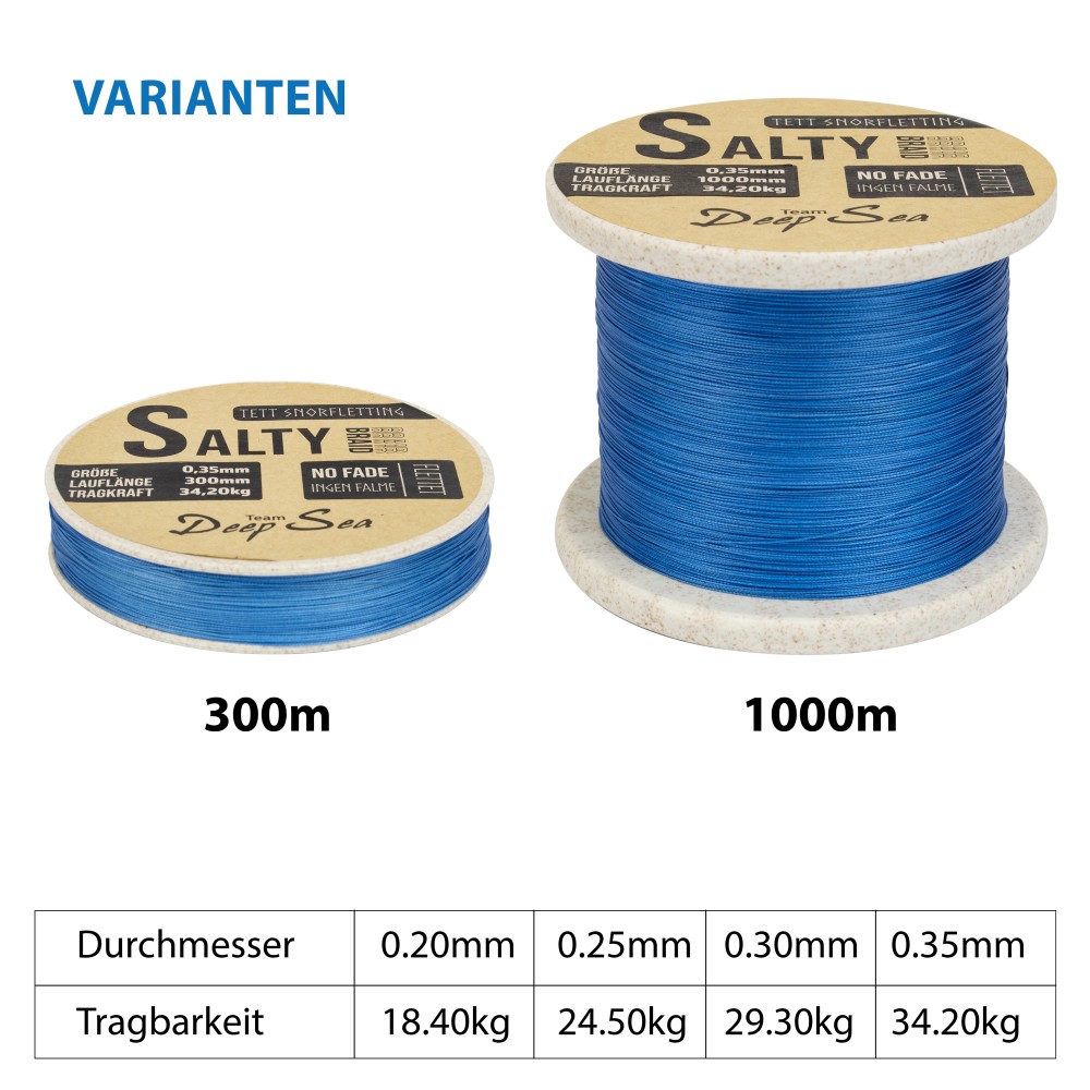 Team Deep Sea Salty-Braid Geflochtene Schnur 0,25mm - blue - 300m