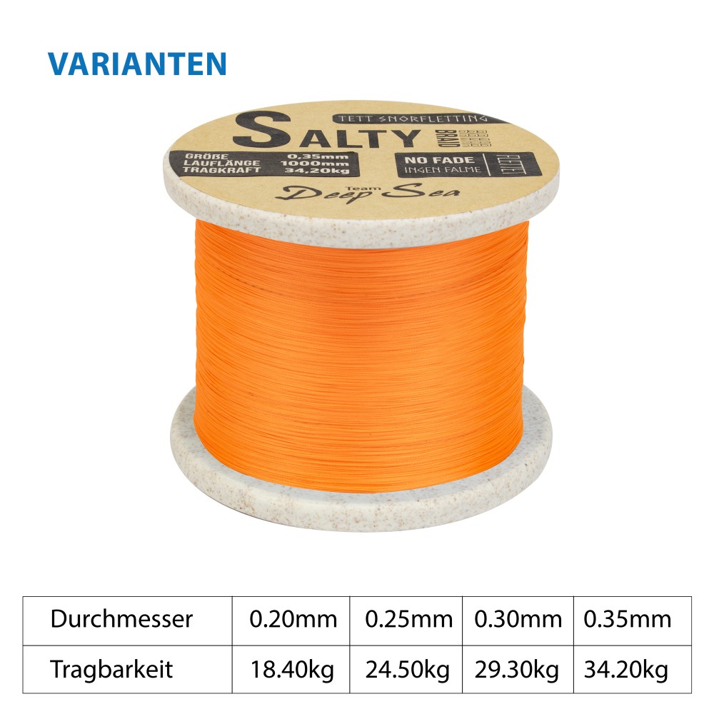 Team Deep Sea Salty-Braid Geflochtene Schnur 0,20mm - orange - 1000m