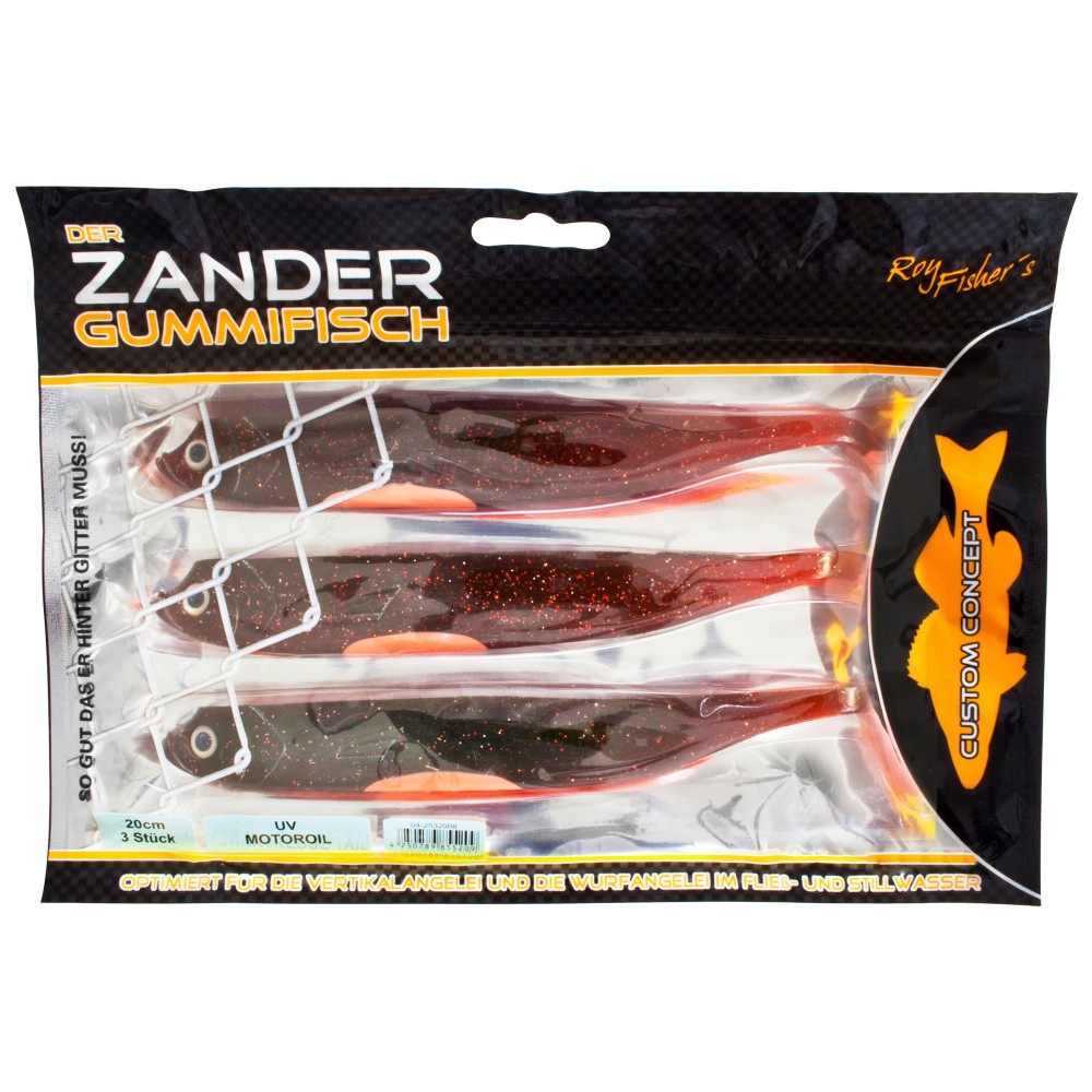 Roy Fishers Der Zander Gummifisch 20cm - UV Motoroil - 33g - 3 Stück