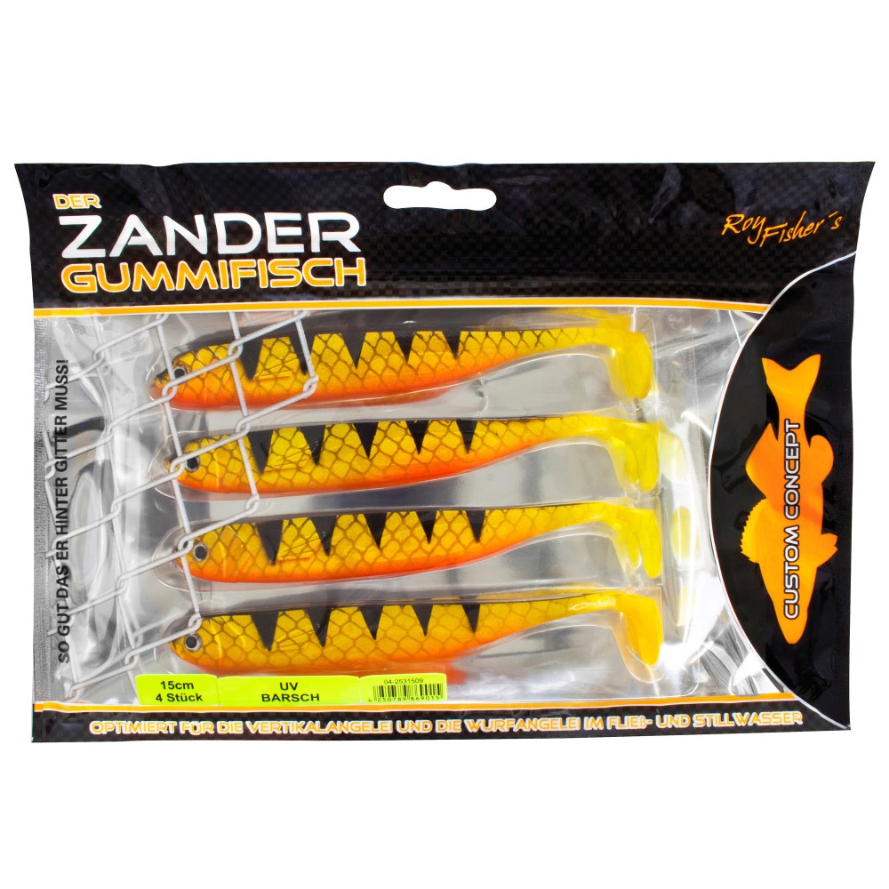 Roy Fishers Der Zander Gummifisch 15cm - UV Barsch - 15g - 4 Stück