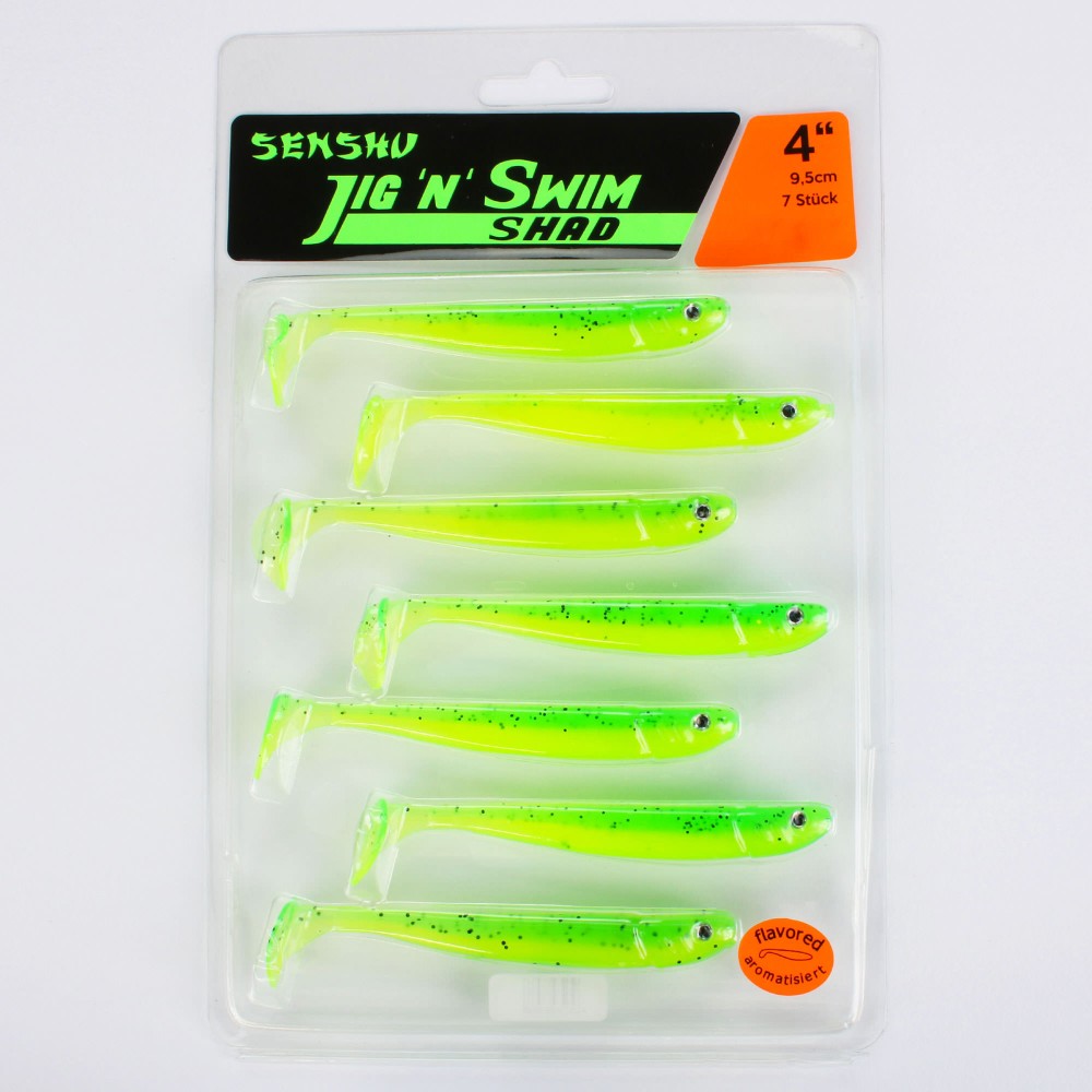 Senshu Jig ´n´ Swim Shad 9.5cm - UV Chartreuse Bandit - 6g - 7 Stück