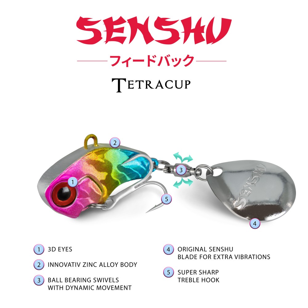 Senshu Tetracup 10g - pink/gelb/blau - 65mm - Hakengröße 6