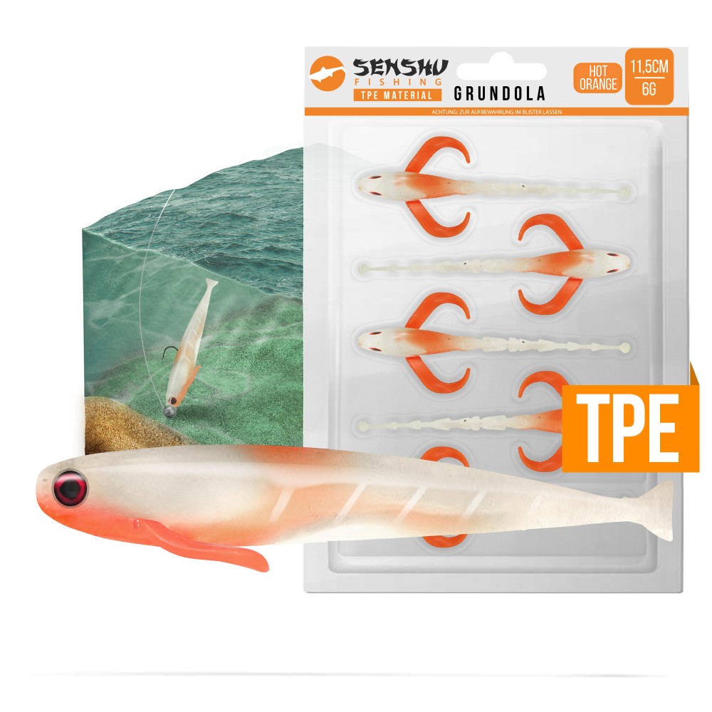 Senshu Grundola Hot Orange - 11,5cm - 6 g- 5 Stück