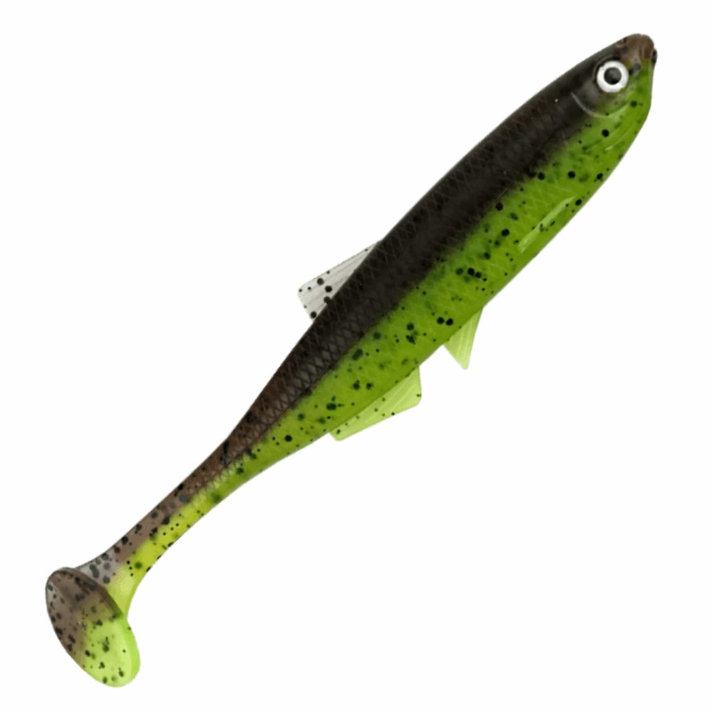 LMAB KØFI (KÖFI) Bleak Shad Gummifische 9cm - Green Pumpkin/ Chartreuse - 4g - 5 Stück