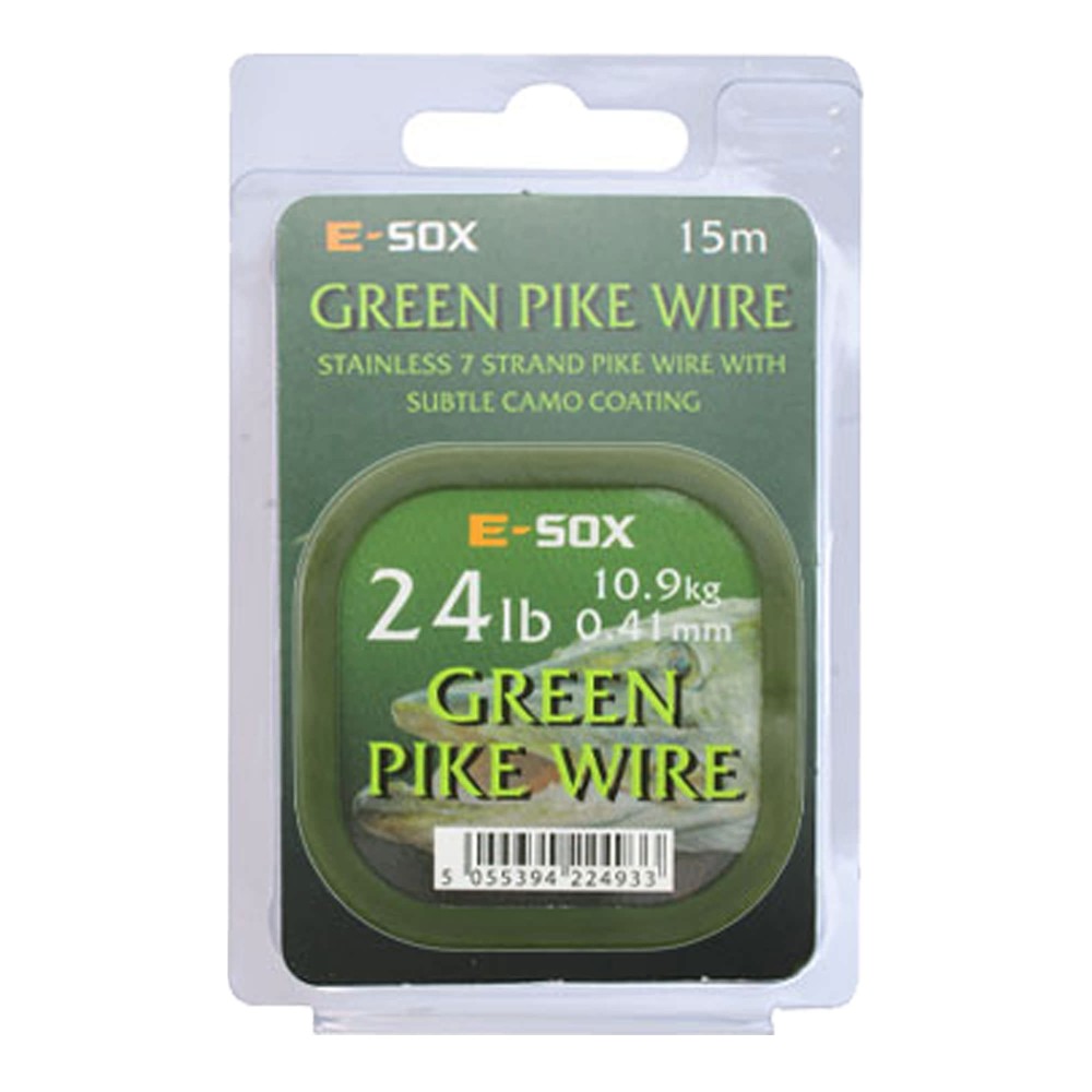 Drennan E-SOX Green Pike Wire Stahlvorfach 15m, 10,90kg, 24lb, 0,41mm