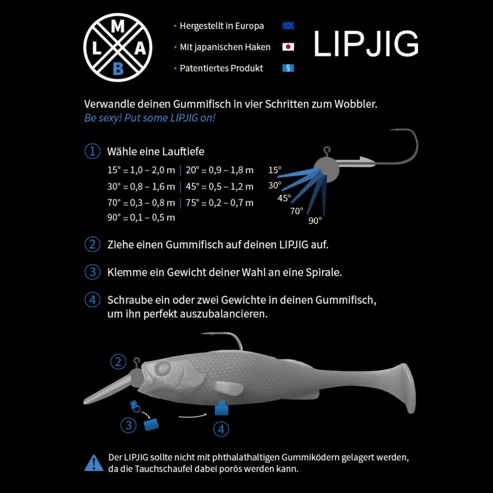 LMAB LipJig Tauchschaufel-Jighead 3/0 - 30° - 0,8-1,6m