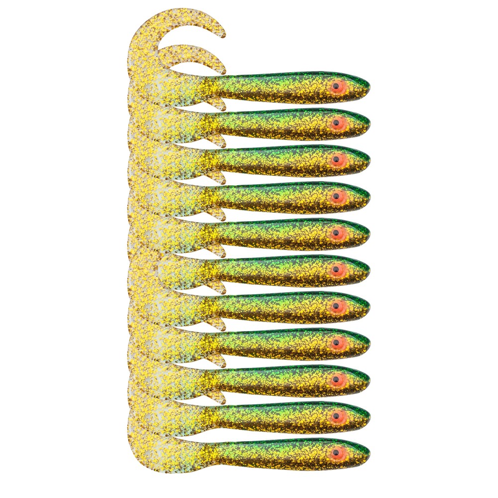 Svartzonker Sweden McRubber Tail Twister - Barsch Gummiköder 11cm - Golden Green - 4.5g - 10 Stück