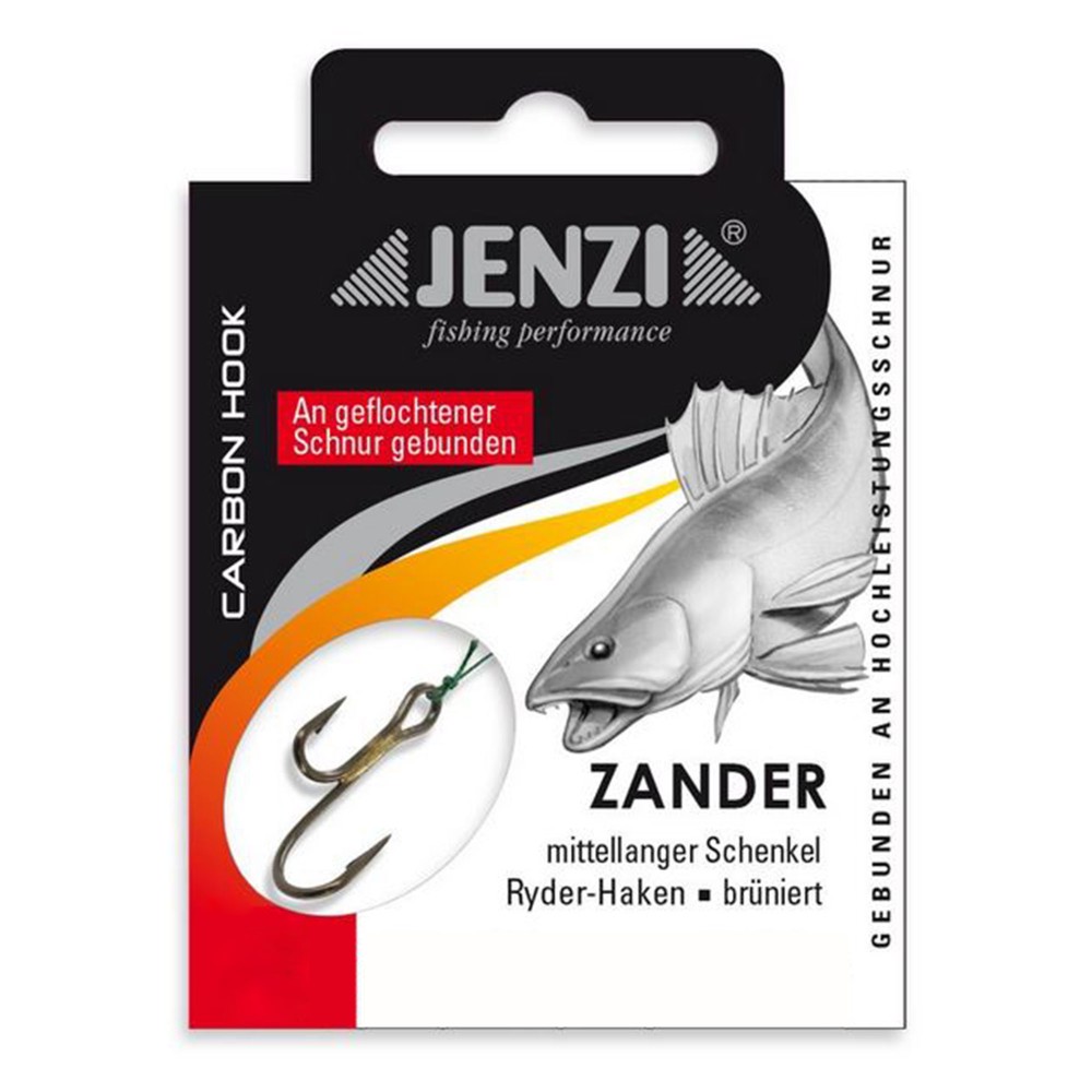 Jenzi Zander-/Ryderhaken mit geflochtener Schnur - Gebundene Haken Gr.4 - 80cm - 12Kg - 5 Stück