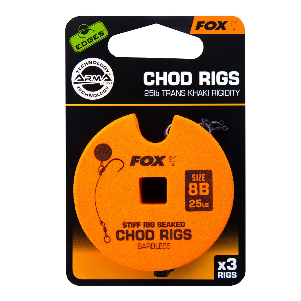 Fox Edges Stiff Chod Rig Standard (Barbless) - Pop-Up Rig - Gr.8 - TK25lbs - 3Stück